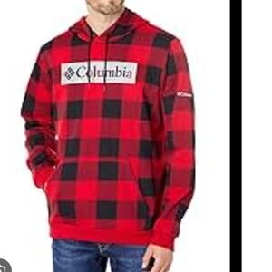 Columbia Mens Hoodie Sweashirt Red Black Buffalo size Midium
